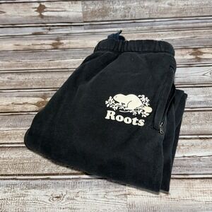 Roots Sweatpant Black Logo Joggers Cuffed Hem Fleeced See Pics for Sizing